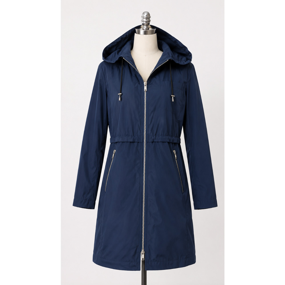 NWT JANE POST PEACOCK BLUE HOODED FULL ZIP PLEATED BACK PARKA JACKET COAT SZ L